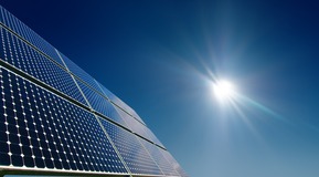 Outdoor image of Crystalline Silicon Solar Cell panel installation in full sunlight.